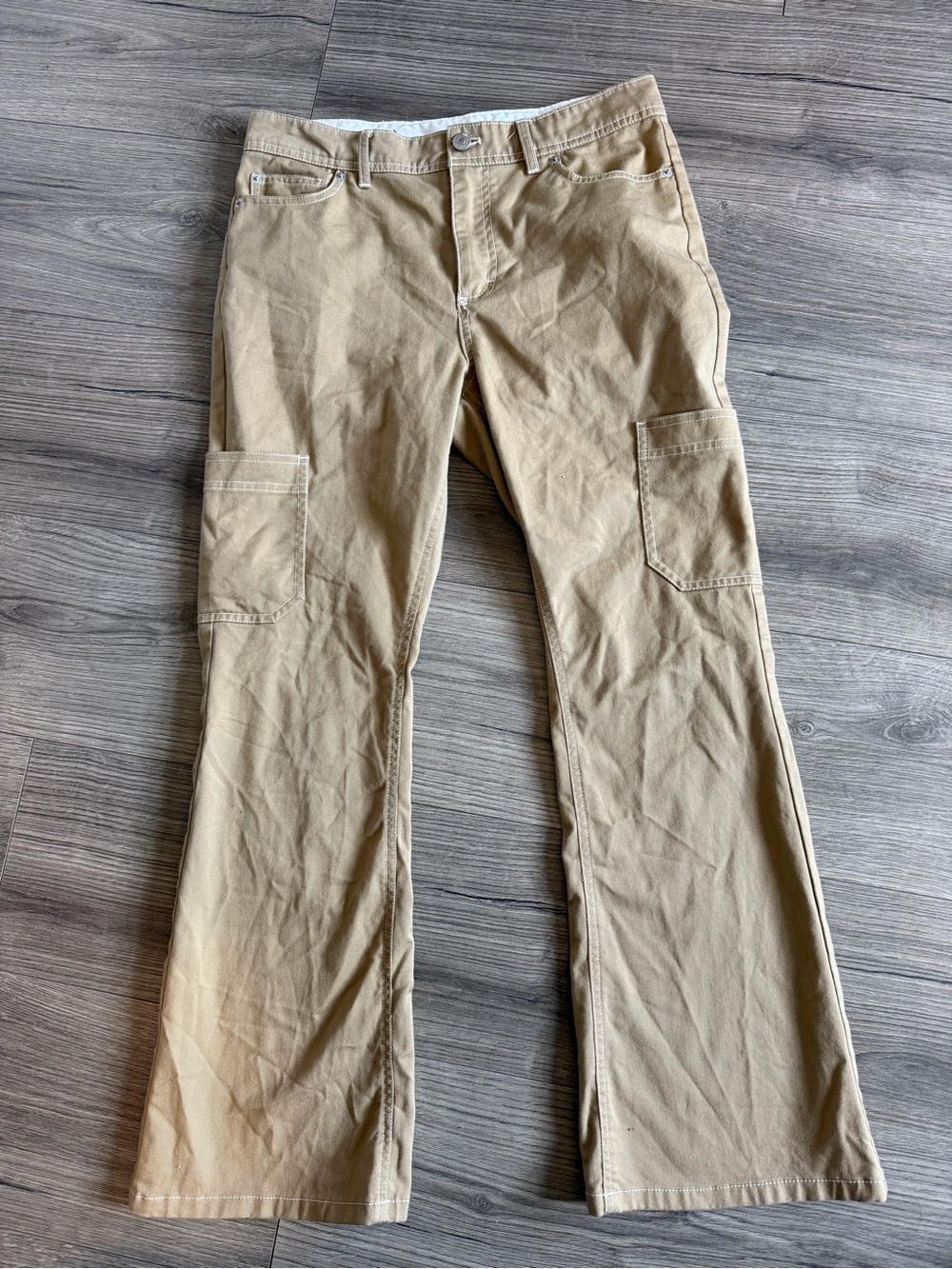 BDG Women's Beige Cargo Pants Cotton Blend, Pockets, Button Zip Closure